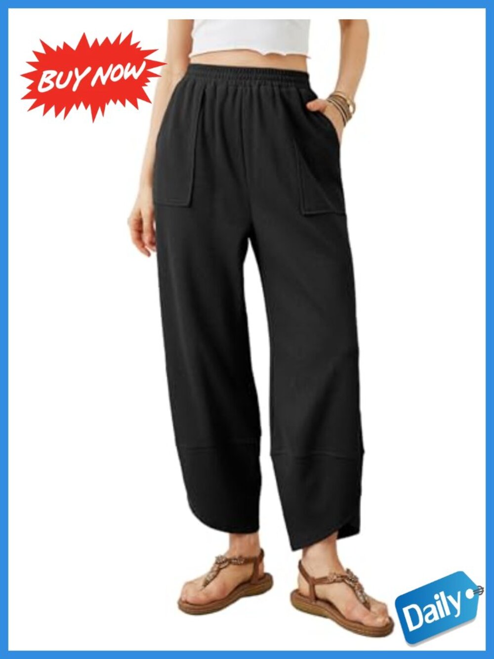 Womens Baggy Wide Leg Harem Pants Elastic Waist Cotton Blend Casual Palazzo